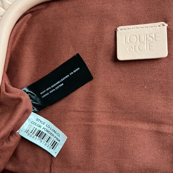 NWOT, LOUISE et CIE Loni Pleated Leather Clutch, Sculpted Clasp, Baguette Shape